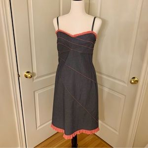 Blushing Designs dress - fitted denim with coral trim